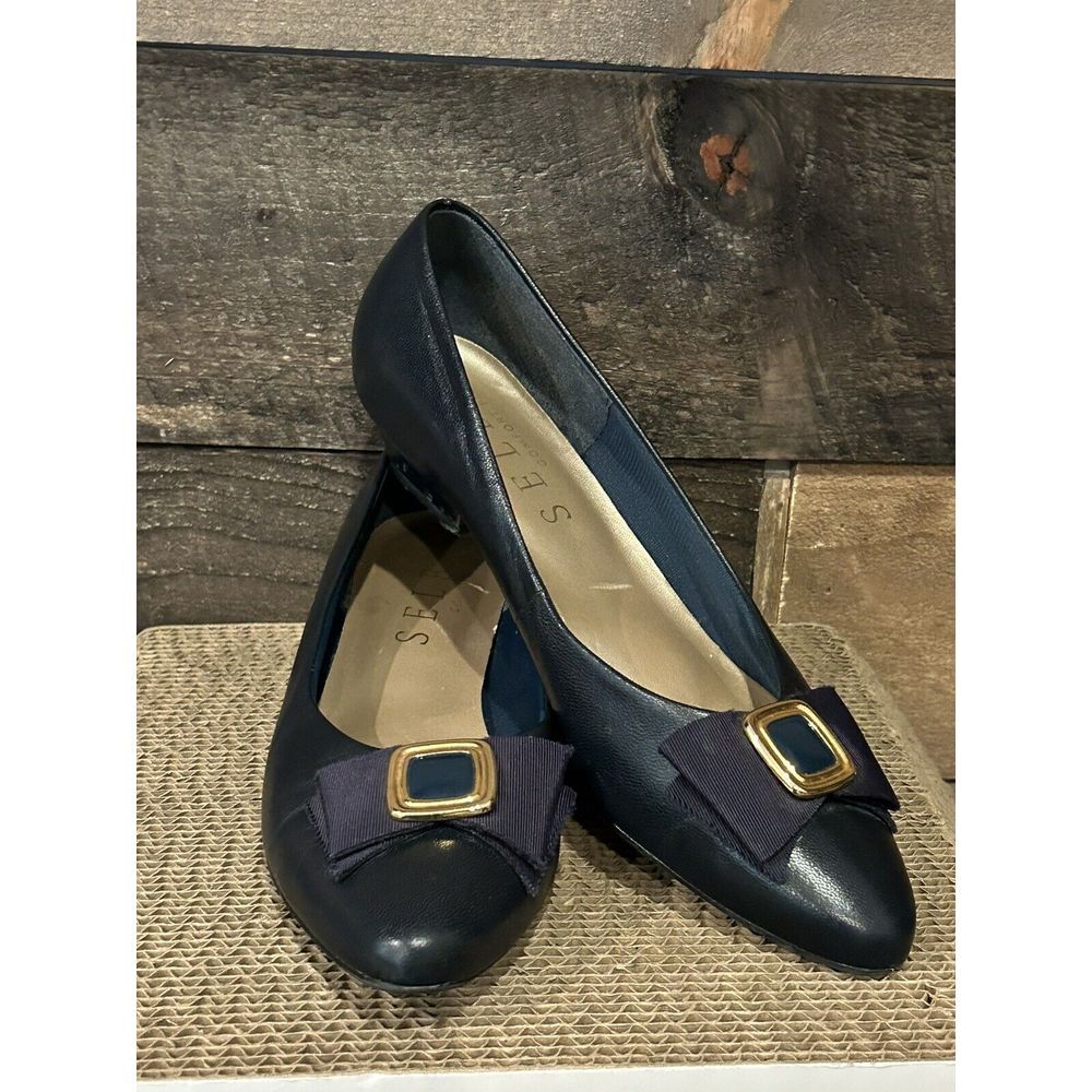 Vintage Selby Women's Size 9.5‎ Shoes Navy W/Bow Slip On Pump Career Loafers